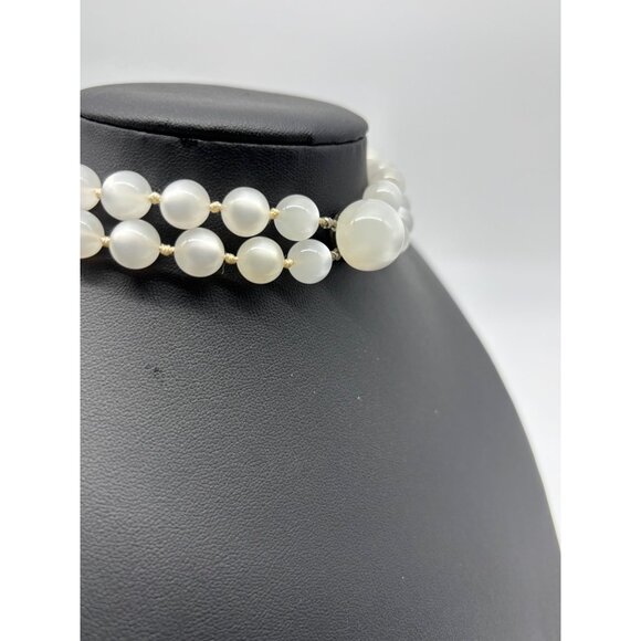 Vintage Lucite Beads, Pale Blue Moonglow, Double Strand Necklace, Sterling Clasp - Picture 7 of 9